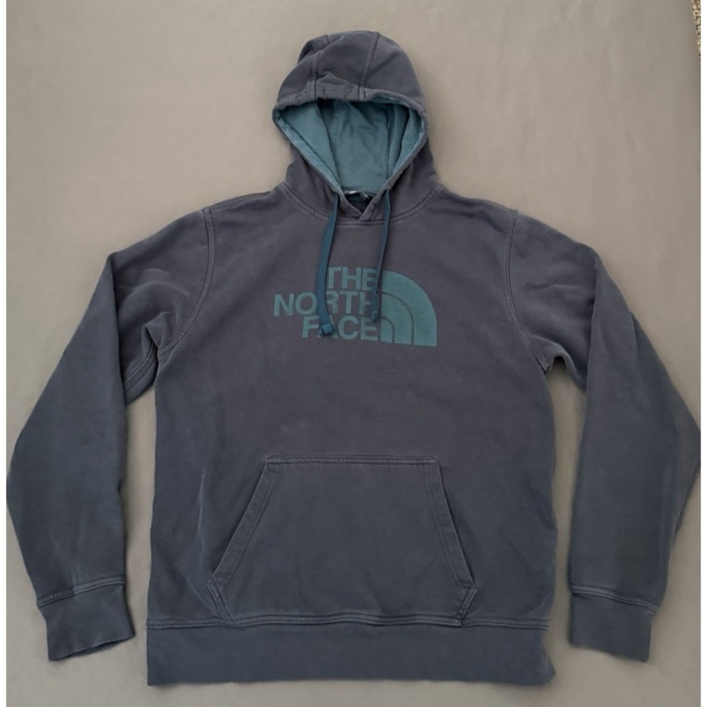 The North Face Hoodie Men's Size Medium Blue Pullover Graphic Logo Fleece Pocket